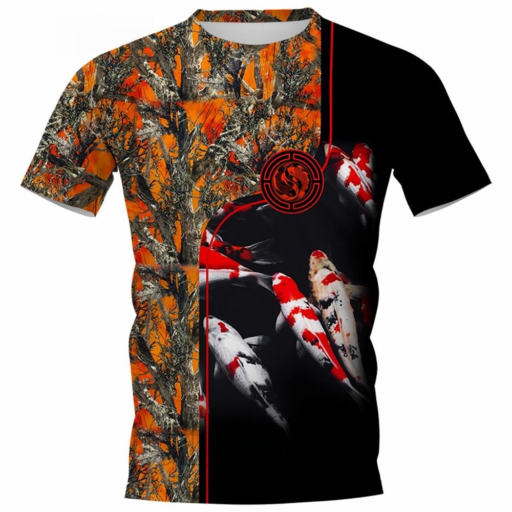 Summer Popular Carp Fishing Full Print T-Shirt for Men Fishing Apparel 3D Catfish Print T-Shirt Short Sleeve Casual Loose Top