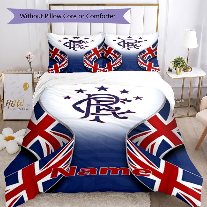 3pcs Custom Name Rangers F.C Bedding Set Duvet Cover Closure Includes 1 Duvet Cover & 2 Pillowcases, Soft and Comfortable for All Seasons.