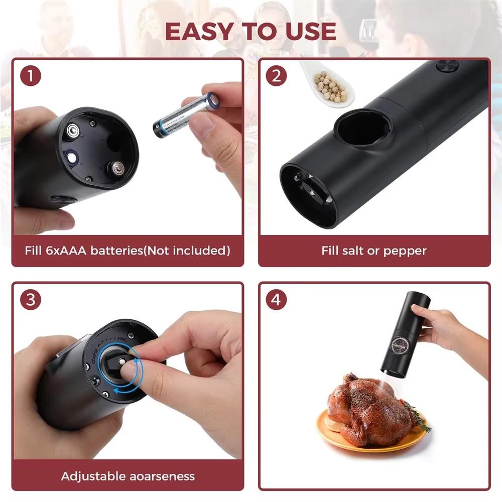 Электрическая мельница для перца из нержавеющей стали с функцией гравитационного зондирования, точная регулировка, грубый и тонкий помол