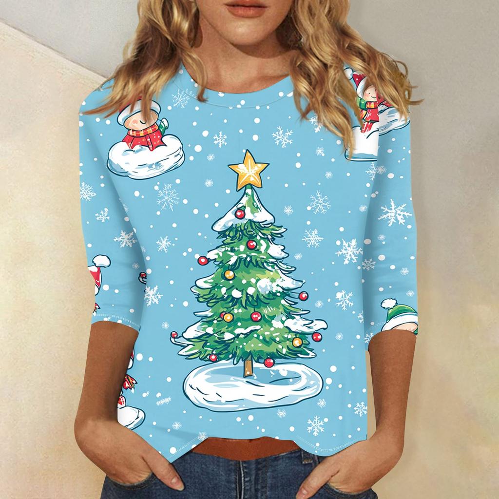 Рубашки с рукавом 3/4 для женщин, футболки с принтом, блузки, повседневные, больших размеров, базовые топы, пуловеры