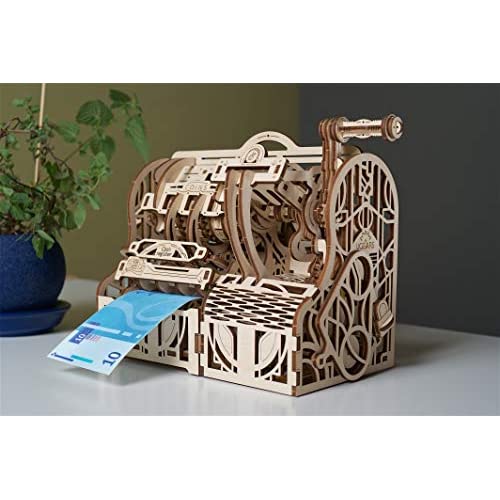 UGEARS 3D Puzzles Wooden Box - DIY Cash Register with Money Box - Exclusive Wooden Model Kits for Adults To Build