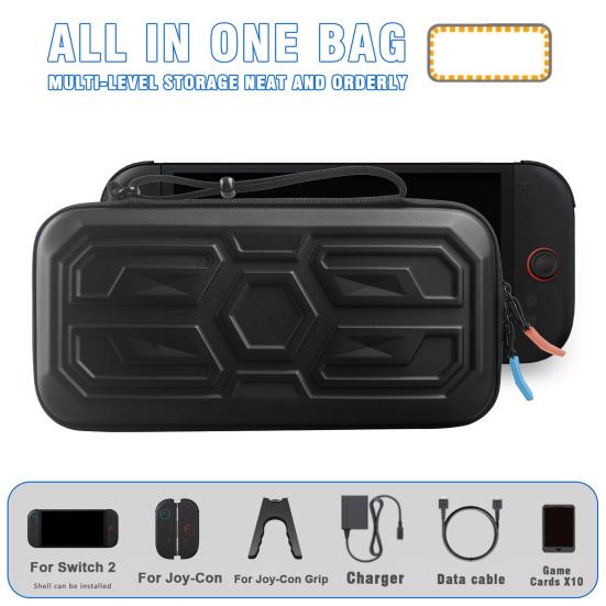 Game Console Storage Bag Protective Cover with 10 Card Slots Zipper Closure Shock-proof Impact Resistant Carrying Travel Bag for Switch 2
