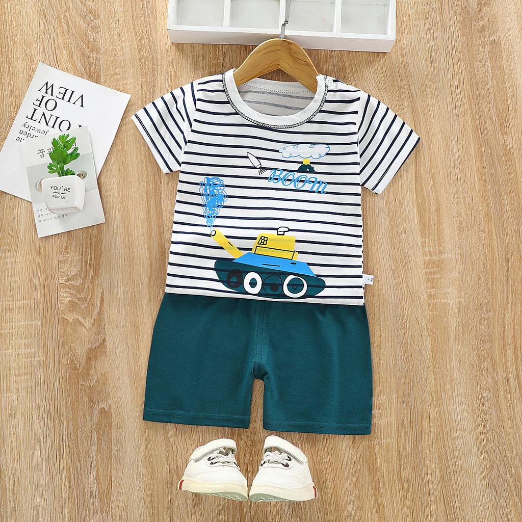 Two Pieces Children's Short-sleeved Suit Cotton Baby Clothes Boy Shorts Girls 1-7 Years Old Summer Children's Clothing