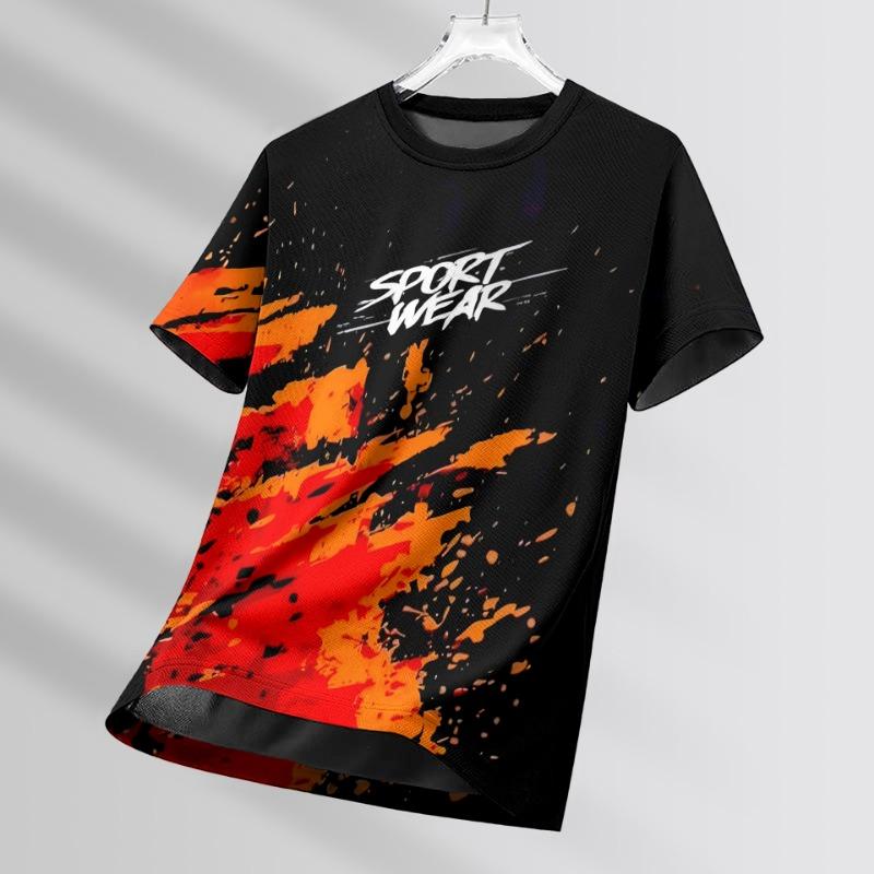 Мужские футболки Спортивная футболка для бега 3D Мужская Быстросохнущая Дышащая с коротким рукавом и круглым вырезом Активная футболка для тренировок на открытом воздухе Мужская одежда