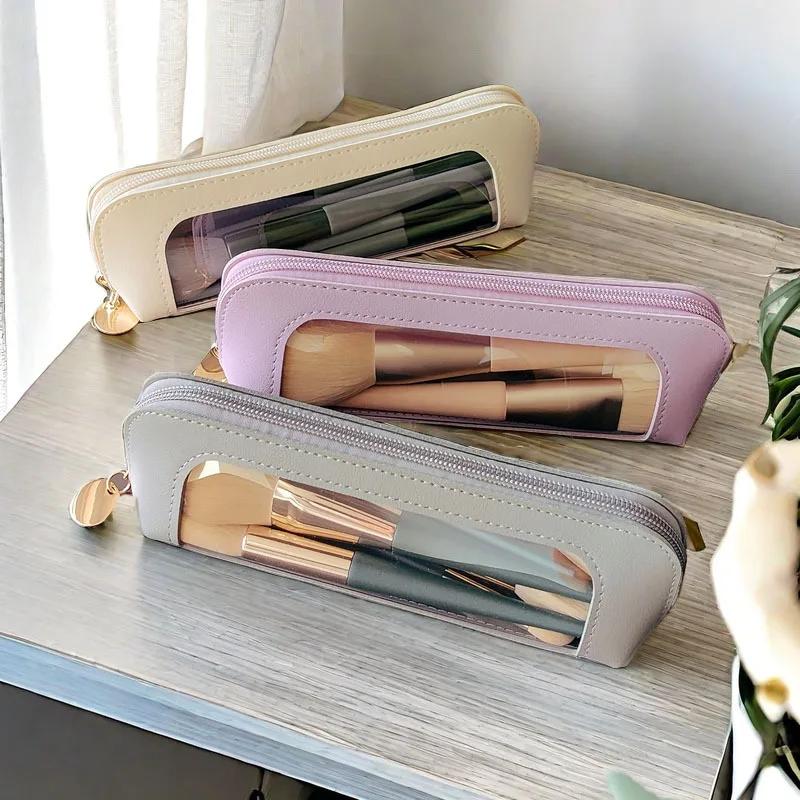 Женская портативная кожаная косметичка Водонепроницаемая дорожная косметичка для карандашей для бровей и кистей Компактный органайзер