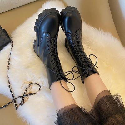 Обувь для женщин, женские сапоги до середины голени, с круглым носком, полувысокие, новые, рок-байкерские, черные, водонепроницаемые, Gyaru, стильные, предложение на