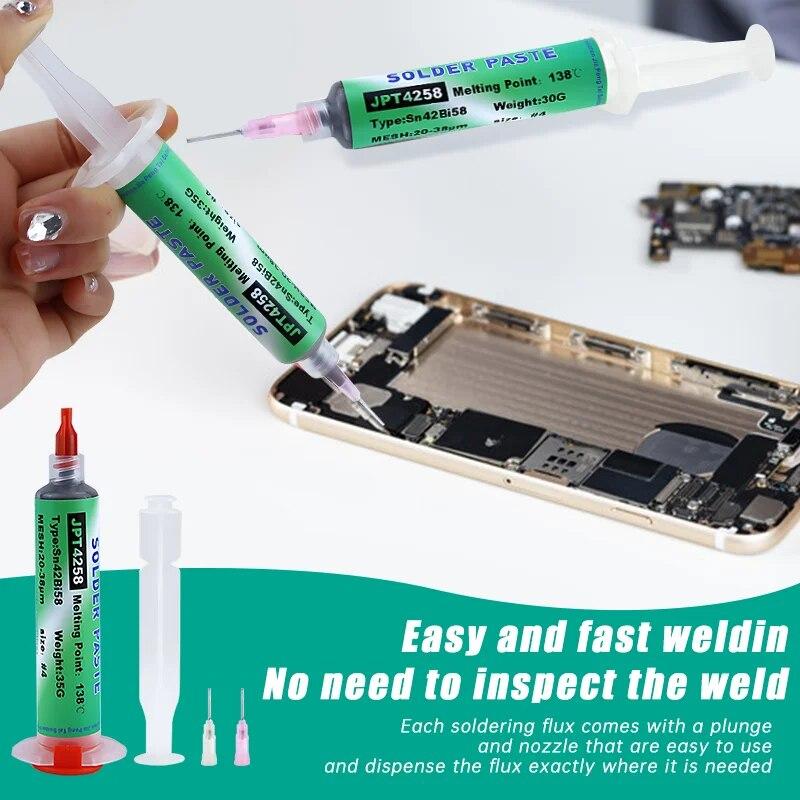 Sn42bi58 SMD Welding Paste 138℃ Low Temperature Lead-free Syringe No Clean Solder Paste For Iphone Repair Solder Paste