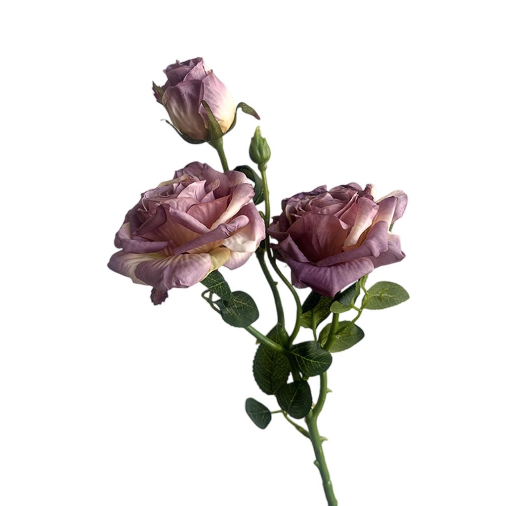 Artificial Rose Stem, 24 Inch, Silk Flowers With 3 Blooms, Premium Polyester Material, Wedding And Event Decor, Indoor Use, No Maintenance Required