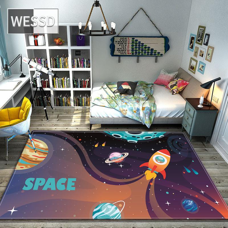 Мультяшный космический ковер для спальни Wasahble Universe Planet коврик для нескользящего милого декора комнаты