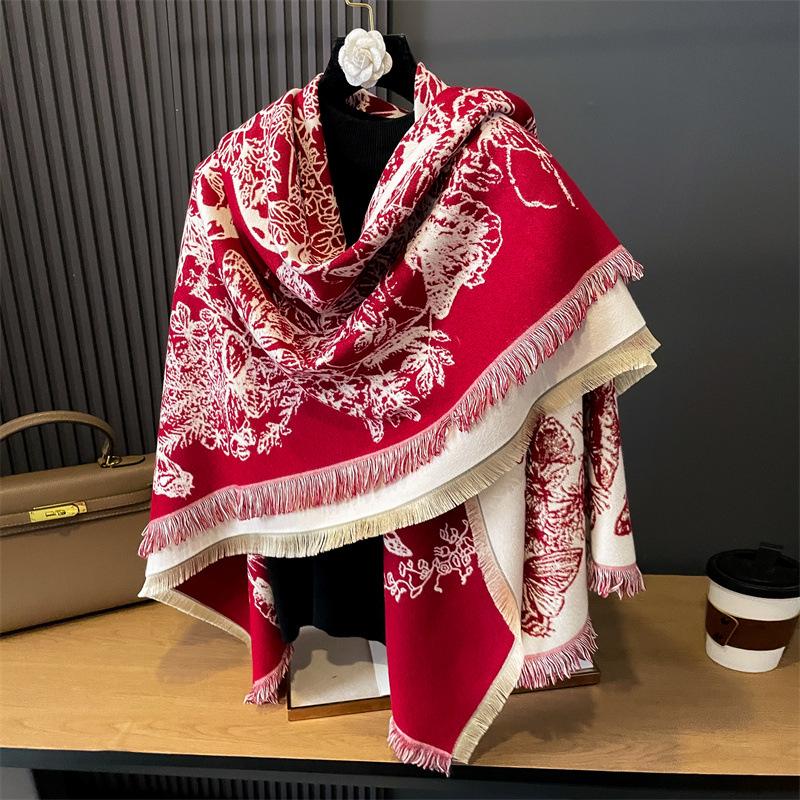 Shawl Women's New Winter Scarf Women's Large Square Scarf Double-sided Thermal Scarf Air Conditioner Shawl Travel