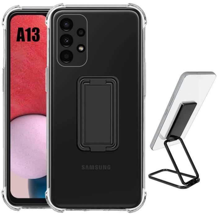 Coque pour Samsung Galaxy A13 4G-5G - BOOLING - Silicone Transparent - Support Pliable Noir