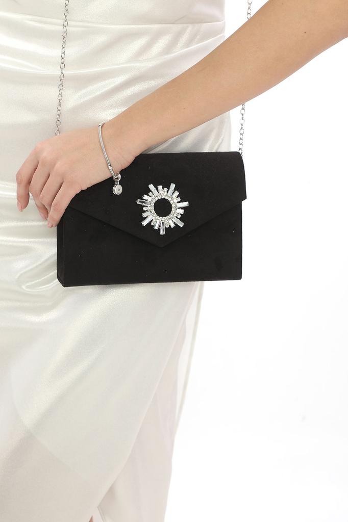 Women's Sea Bream Material Stone Accessory Magnetic Envelope Cover Usable Evening Dress Bag with Shoulder Strap