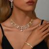 4PC Women's Fashion Water Drop Necklace Earrings Bracelet Zircon Set Suitable for Wedding, Party, Festival Gifts