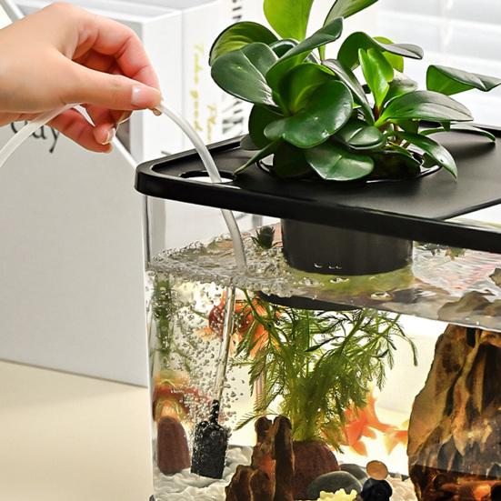 Plastic Fish Tank Small Betta Fish Tank with Hanging Basket Household Aquarium Turtle Tank