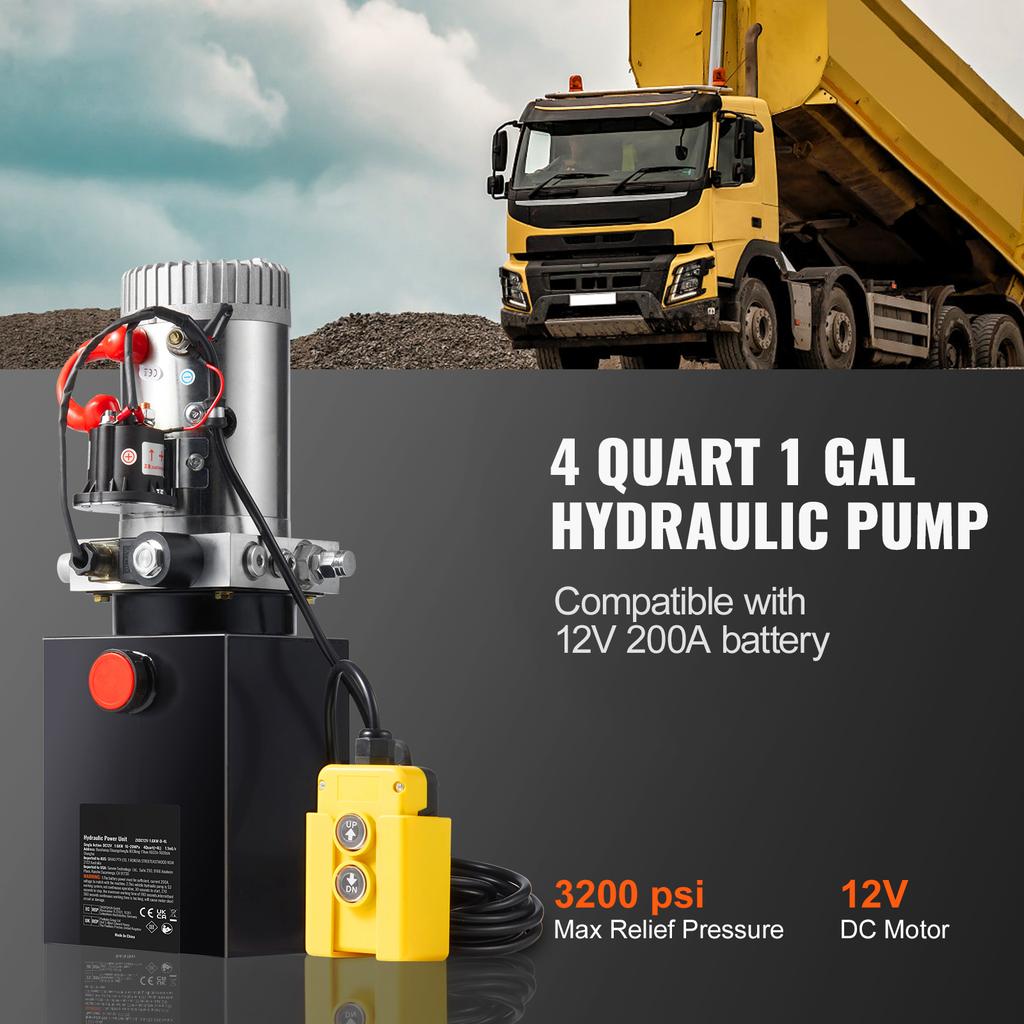 SucceBuy Hydraulic Pump 4-20 Quart Dump Trailer Pump Single Acting Dump Trailer Pump DC 12V Hydraulic Power Unit for Car Lifting