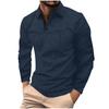 Men's Long-Sleeve Plaid Polo Shirt with Button Pocket