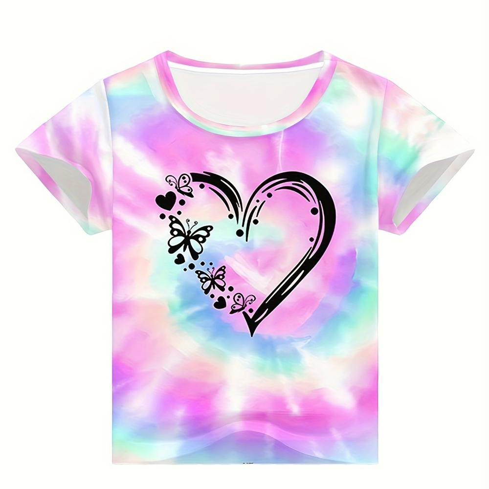 Tie Dye Rainbow T Shirt Girl Short Sleeve Tshirt Summer Girls Outdoor Sports Tee Shirts 4-12y Kids O Neck Tops 2024 Baby Clothes