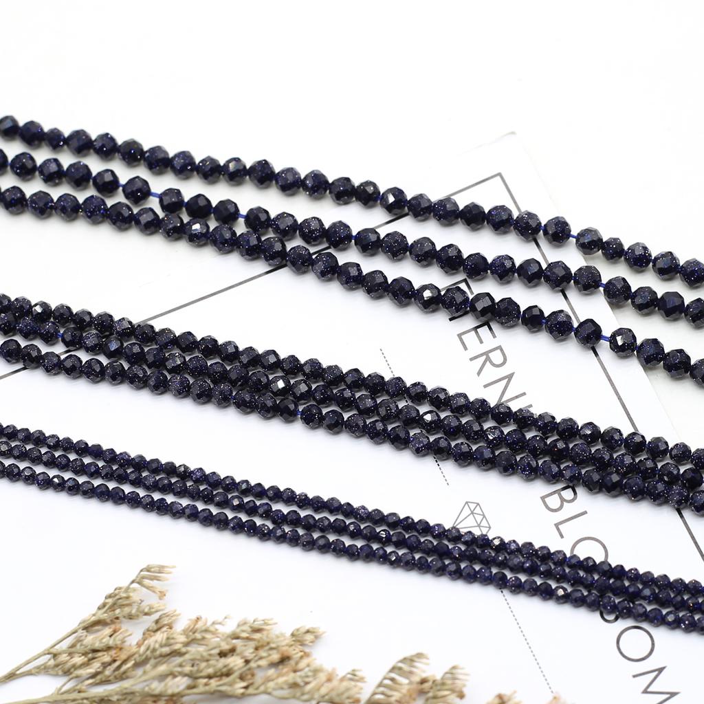 Natural Stone Beads Blue Sand Round Faceted Beads Charms For Jewelry Making DIY Necklace Bracelet Earrings Accessory