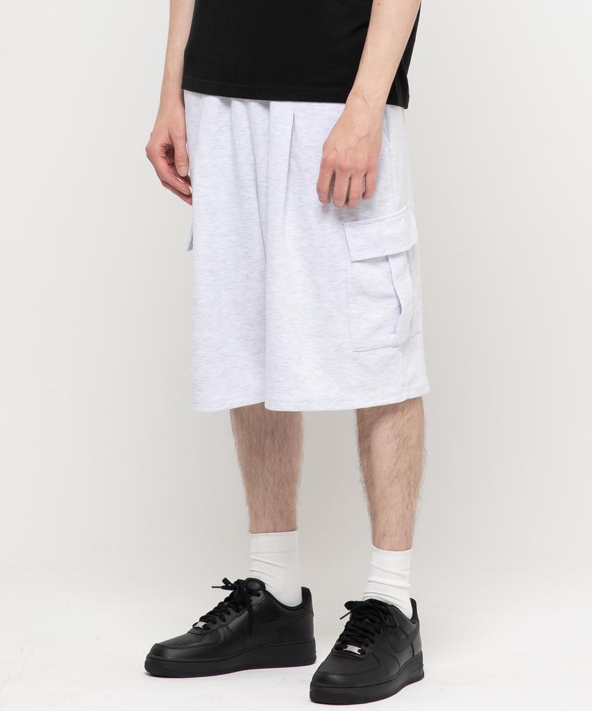 CHAMBROS Cargo Pocket One-Pleat Bermuda Sweat Shorts [White Melange]
