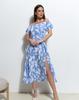Blue Printed Retro Dress with Slit ISSA PLUS