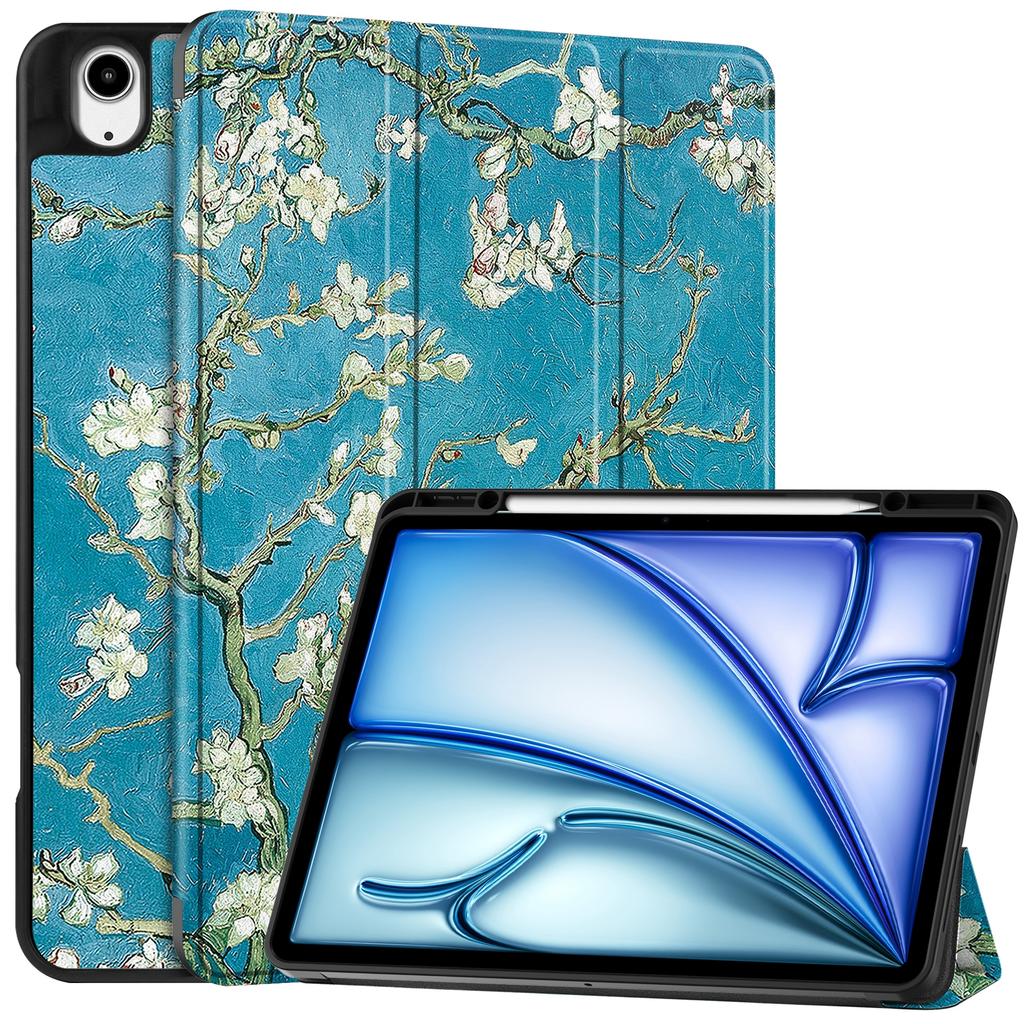 Для iPad Эйр 13 (2025)/(2024) Чехол с рисунком, трехскладная подставка, кожаный чехол со слотом для ручки