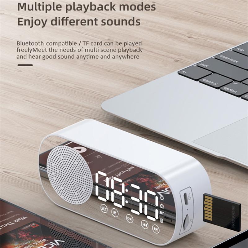 Led Mirror Alarm Clock Wireless Bluetooth-compatible 5.0 Hi-fi Speaker Subwoofer Portable Audio