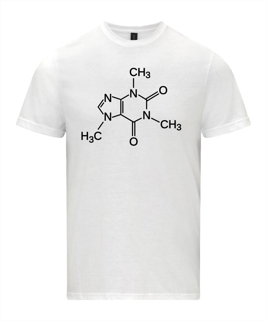 Футболка с молекулой кофеина, футболка с формулой скелета, графические футболки, ретро уличная одежда, футболка с коротким рукавом и круглым вырезом, мужская футболка