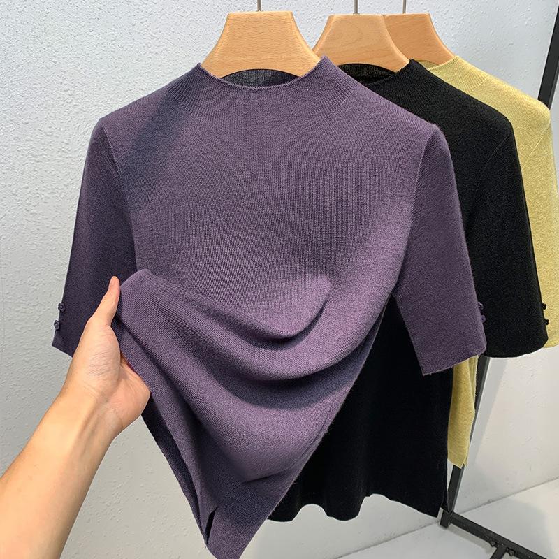 Five-quarter-sleeved Autumn Women's Clothing New Women's Clothing Medium-sleeved Top Semi-turtleneck Bottoming Shirt Women