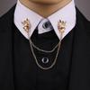Personality Fashion Alloy Wolf Brooch Pin Clothing Shirt Collar Lapel Pins Metal Long Chain Tassel Brooches Gift for Men Jewelry