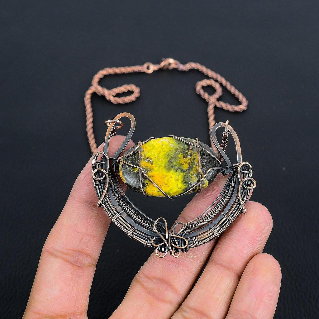 Bumblebee Gemstone Handmade Copper Wire Wrap Natural Jewelry Necklace For Her