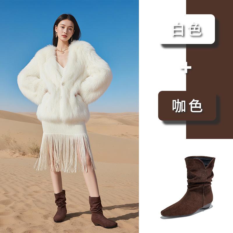 Retro Pointed Pile Boots Women's 2025 Autumn and Winter New Western Cowboy Martin Boots British Casual Versatile Short Boots