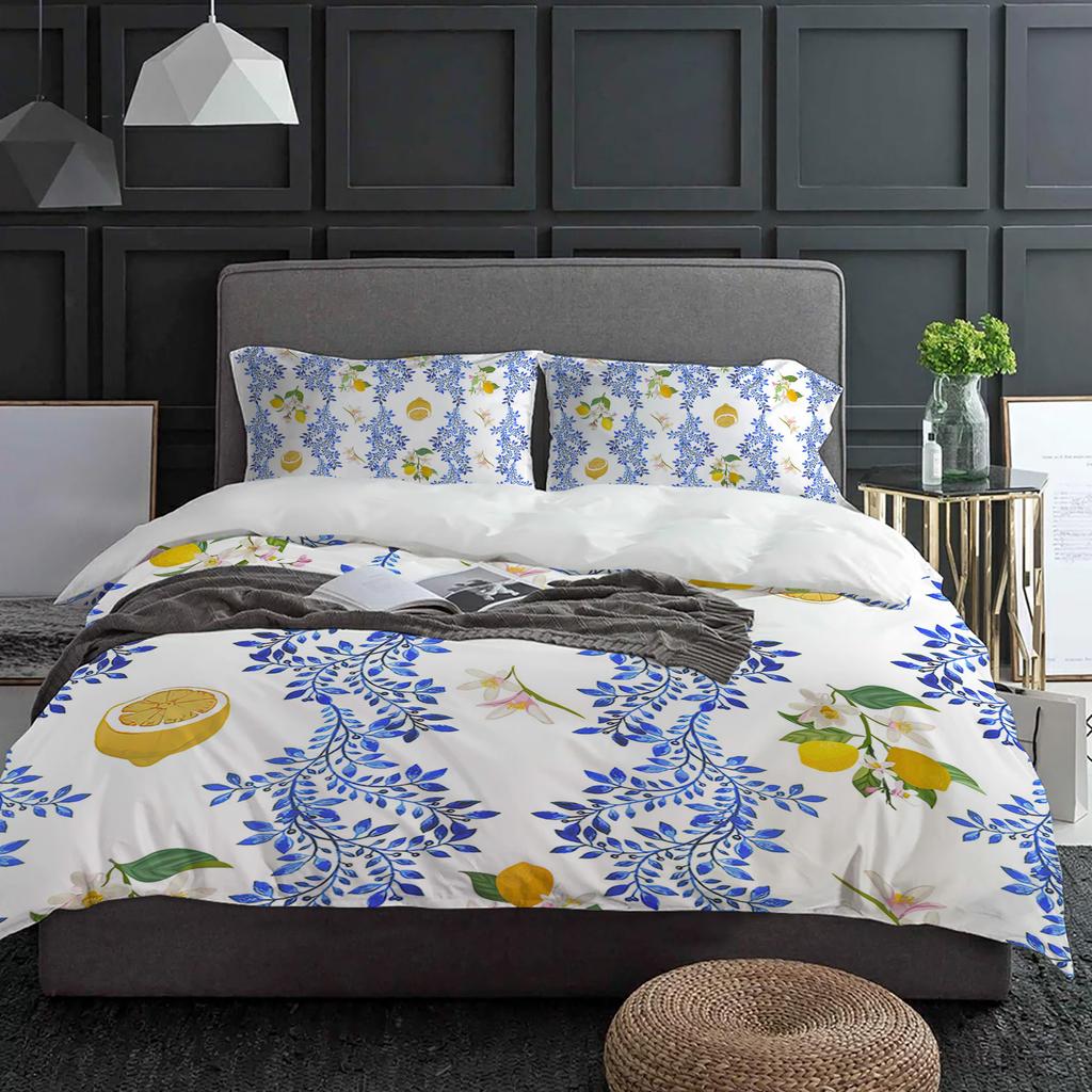 Vintage Lemon Flower Leaves 3pcs Bedding Set For Double Bed Home Textile Duvet Cover Quilt Cover Pillowcase