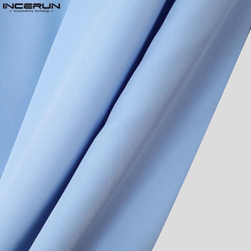 INCERUN Men Elegant Ruffled Neck Shirts Casual Bow Knot Long Sleeve Tops