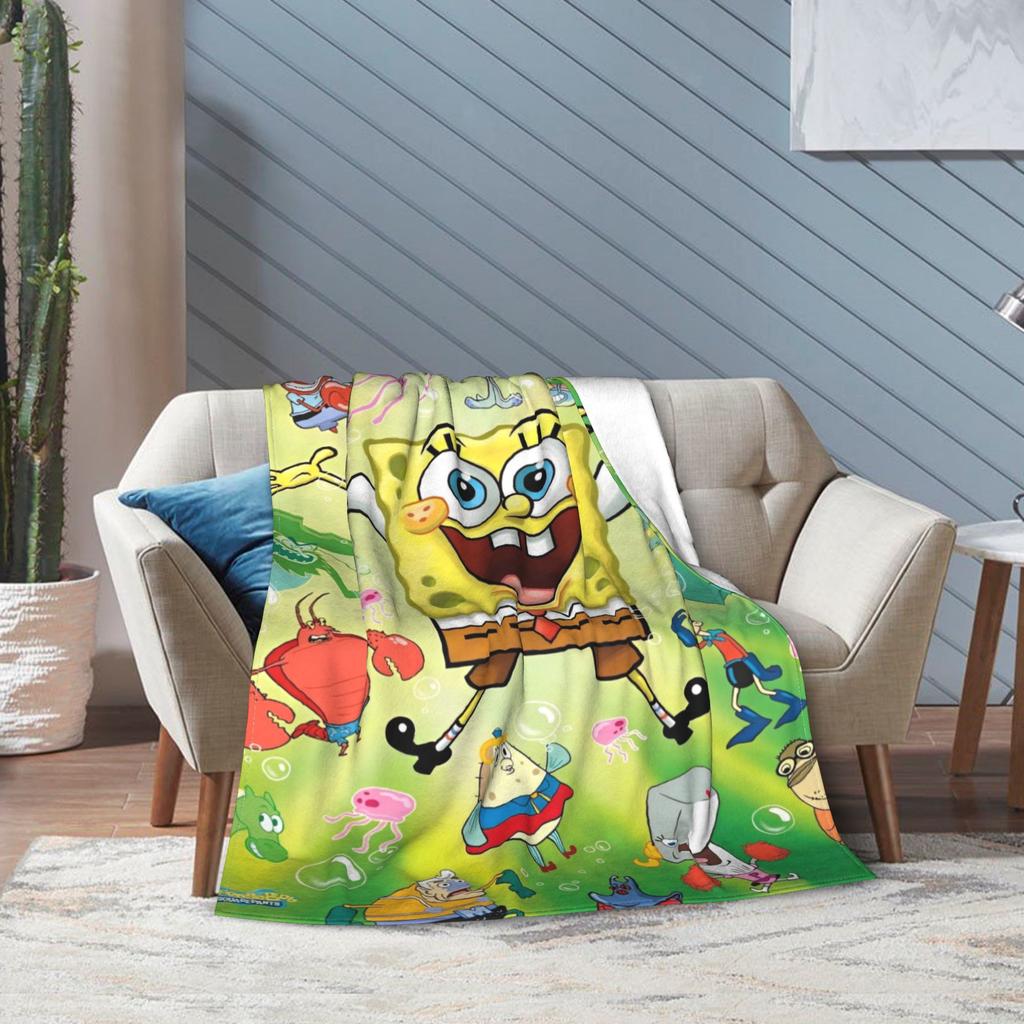 Cartoon Animated Blanket Cover SpongeBob SquarePants Fleece Throw Blankets Bedding Couch Portable Ultra-Soft Warm Bedspreads