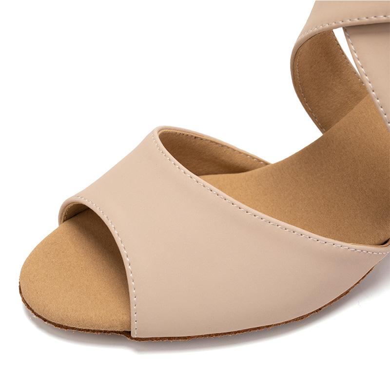 Black Leather Women Girls Latin Dance Shoes Cross Strap Salsa Tango Ballroom Dancing Shoes Heel 6.5cm Indoor