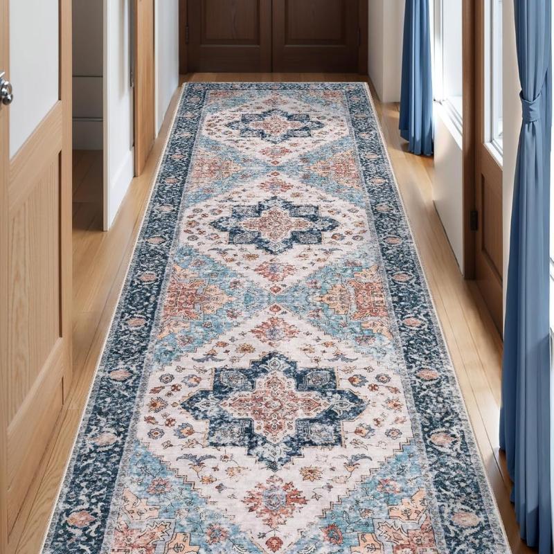 Bohemian Style Runner Rug Retro Light Luxury Kitchen Carpets Fashionable Creative Machine Washable Non-slip Corridor Mats Tapis