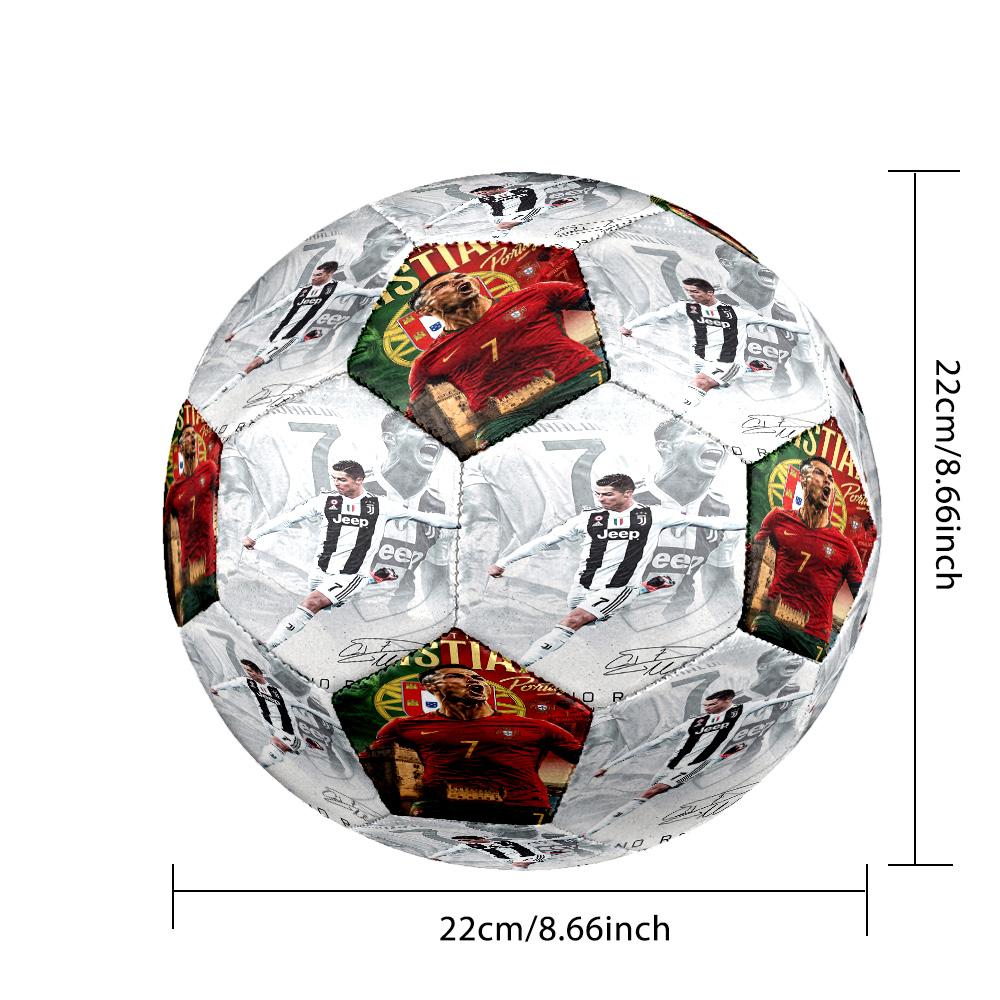 Ronaldo's Legacy Black White Size 5 Soccer Ball Machine-Stitched Indoor/Outdoor Training and Matches Perfect Commemorative Gift for Soccer Lovers