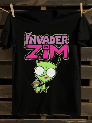 Футболка с принтом Invader Zim GIR, snacking & iconic pose, мужская футболка, женские футболки с принтом букв, футболка с короткими рукавами, повседневная уличная футболка, топ
