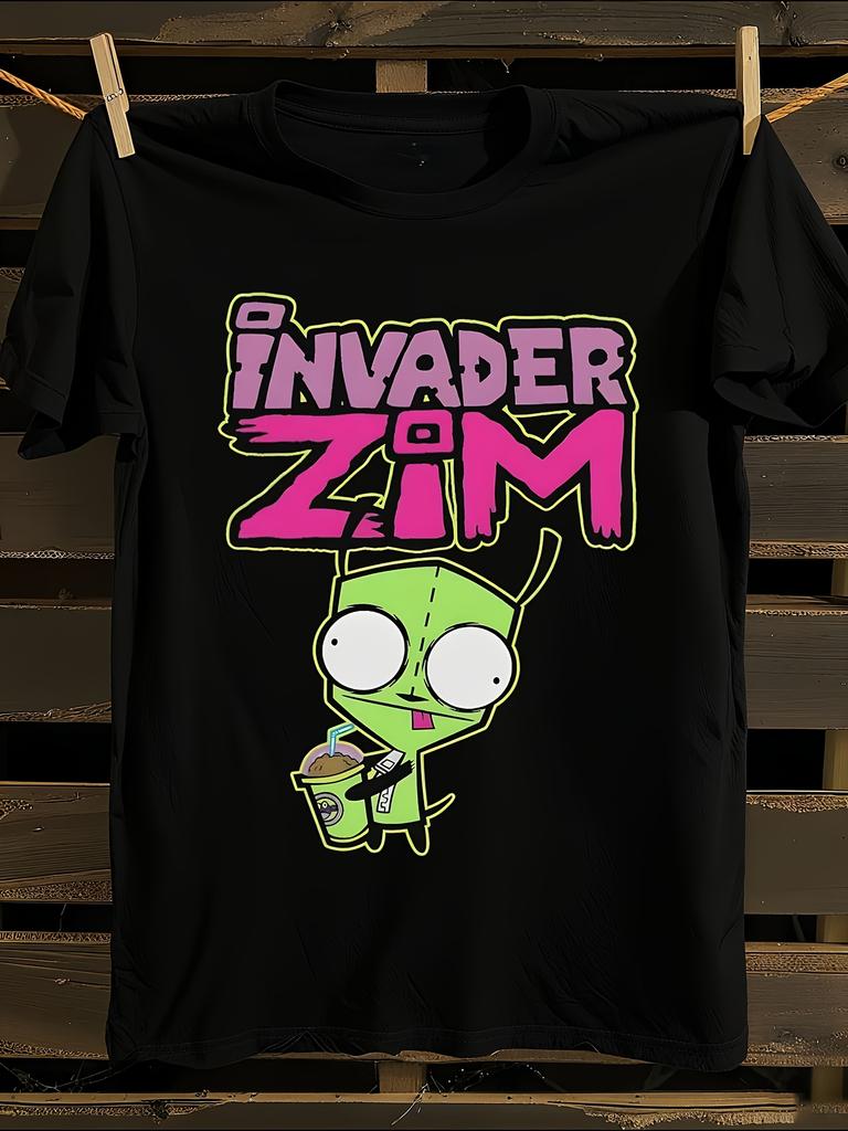 Футболка с принтом Invader Zim GIR, snacking & iconic pose, мужская футболка, женские футболки с принтом букв, футболка с короткими рукавами, повседневная уличная футболка, топ