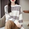 New Autumn and Winter Color-blocking Striped Sweater, Long-sleeved Color-blocking Knitted Retro Loose and Laid-back Top