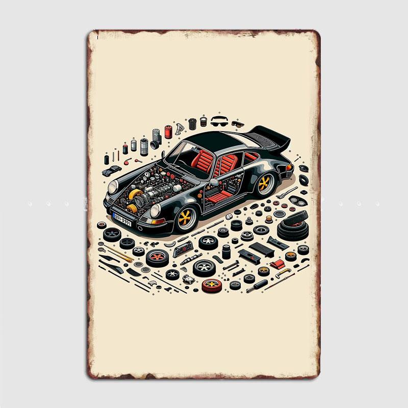 Классический спорткар Кноллинг 911/930 Модель автомобиля Металлический постер Знак Клубный Кастомный Декор для стен в помещении Жестяная табличка Декор комнаты Домашний декор