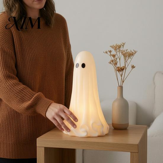 Indoor Outdoor Party Decor Light Up Ghost Halloween Lamp, 3D Printed LED Figurine, Spooky Tabletop Ornament Glowing Decoration for Mantel, Shelf,