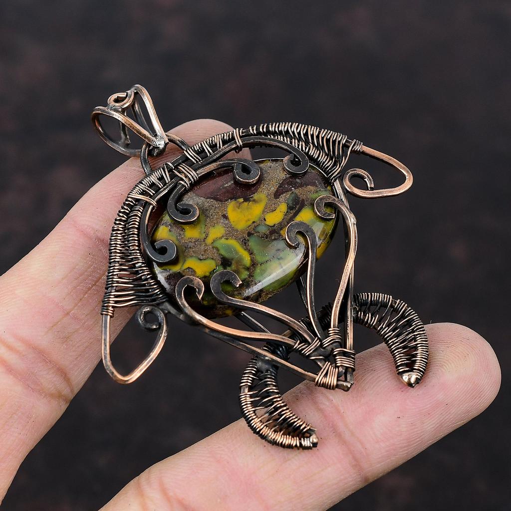 Кулон из фруктовой яшмы, медная проволока, кулон, ювелирные изделия из фруктовой яшмы, кулон в виде черепахи, кулон ручной работы, драгоценный камень, медные украшения, подарок для мамы