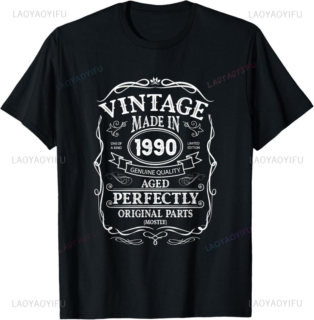 Vintage 35th Birthday Decorations Unisex Funny 1990 35 Birthday Custom Printed Graphic T Shirts Short Sleeve Camiseta Hombre