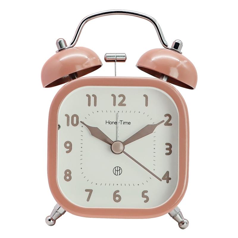 Студенческий 3-дюймовый квадратный металлический звонок-будильник для дома, прикроватный, с плавным ходом секундной стрелки и ночной подсветкой, кварцевые часы