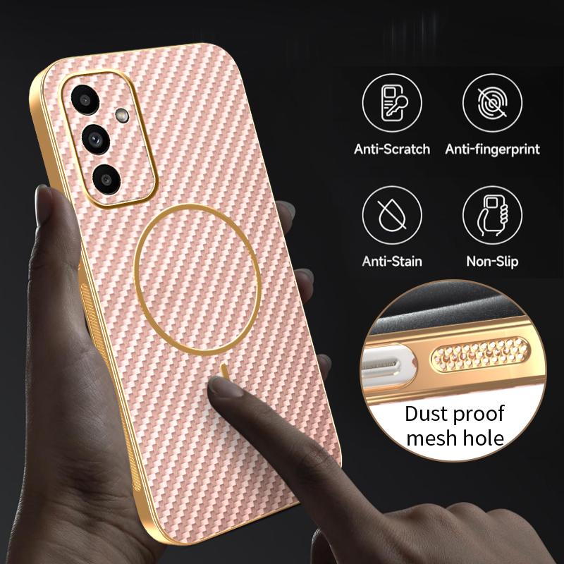For Samsung Galaxy A15 5G Phone Case Carbon Fiber Textured Electroplated TPU Back Cover