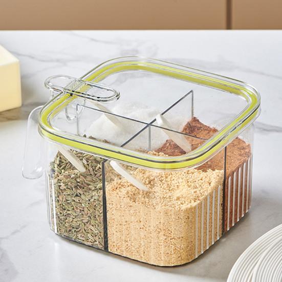 1 комплект, коробка для приправ, 4 отделения, контейнер для специй, приправ с ложкой, многофункциональная коробка для хранения для домашней кухни