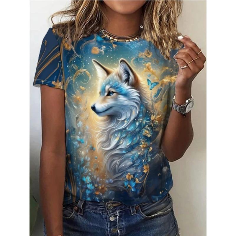 Women's Summer Fashion Casual Loose Plus Size Tiger 3D Printed Round Neck Short Sleeved T-shirt Top 6XL