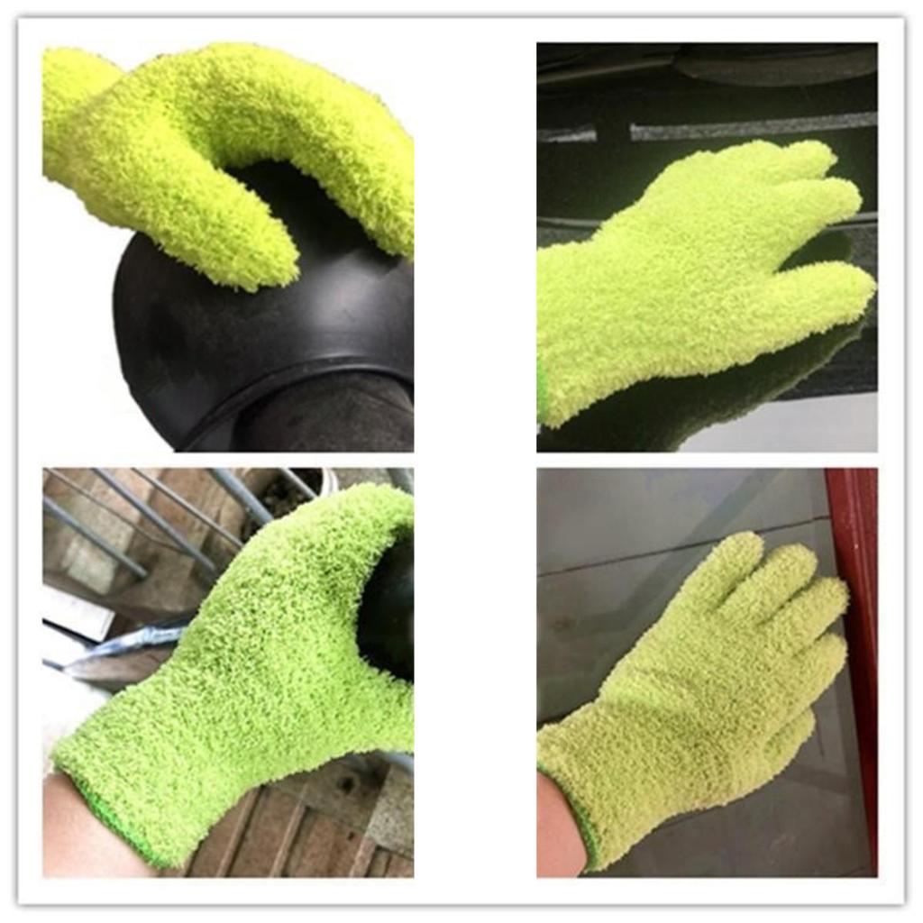 3 Pair Car Wash Microfiber Cleaning Gloves Dusting Coral Velvet Gloves Pure Color Five Finger Chore Absorbent Glove Half Velvet