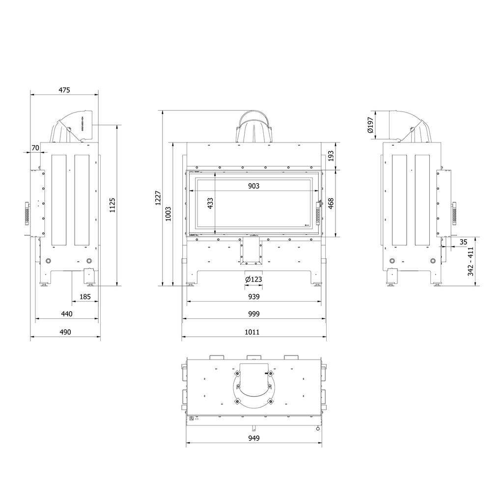 Стальной камин KRATKI LUCY 16 кВт Ø 200